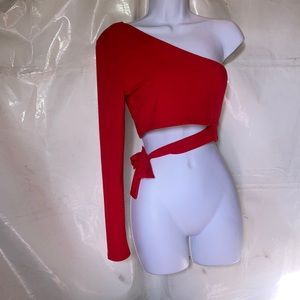 One Shoulder Long Sleeve Crop Top